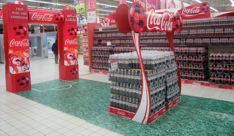 Coca Cola Publicom plv tunisie, présentoir magasin, support publicitaire, marketing point de vente